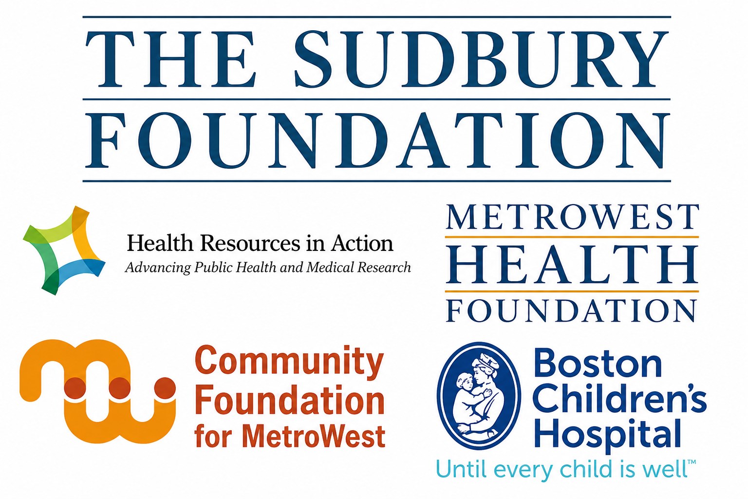 Logos of GEMS @ The Arts supporters: The Sudbury Foundation, Health Resources in Action, MetroWest Health Foundation, Community Foundation for MetroWest, and Boston Children's Hospital